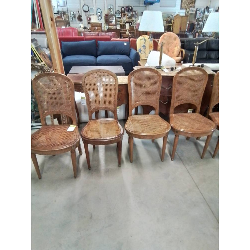 5 CHAISES BOIS CLAIR ASSISE ET DOSSIER CANNÉ STYLE LOUIS XVI 