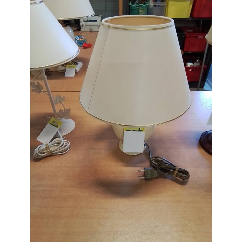LAMPE BALUSTRE CÉRAMIQUE MARMOREENNE AJ ECRU LISERÉ DORÉ LE DAUPHIN 