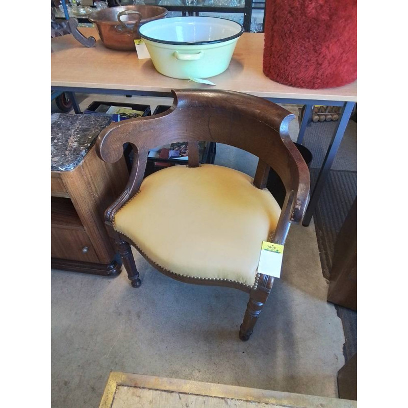 FAUTEUIL DE BUREAU EMPIRE BOIS ASSISE CAPITONNÉ CUIR JAUNE 