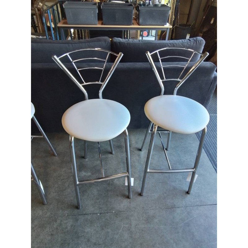 TABOURET DE BAR PIÈTEMENT MÉTAL CHROMÉ ASSISE PU BLANC