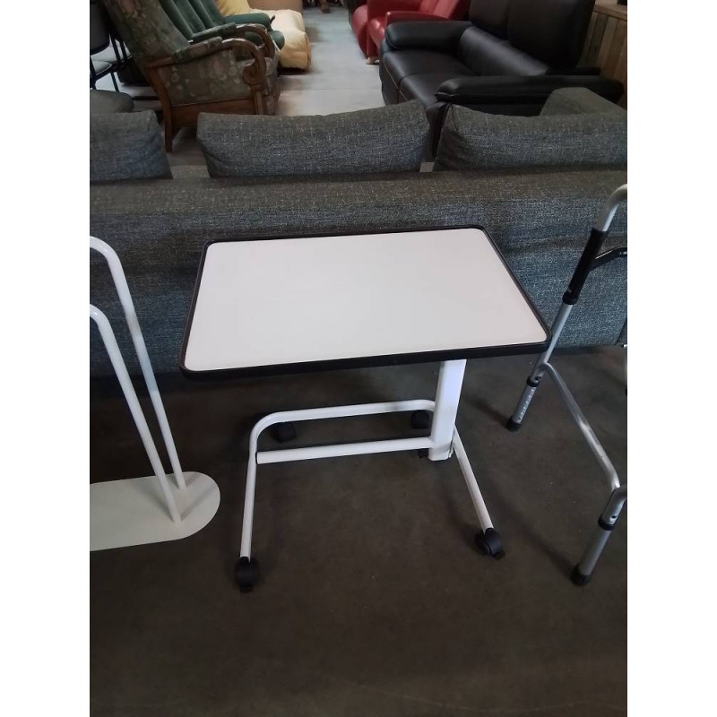 TABLE DE LIT A ROULETTES RÉGLABLE HAUTEUR MÉTAL ET BOIS BLANC