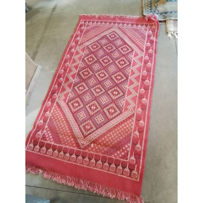 TAPIS LAINE FAIT MAIN ROUGE VERT ORANGÉ 196X104CM