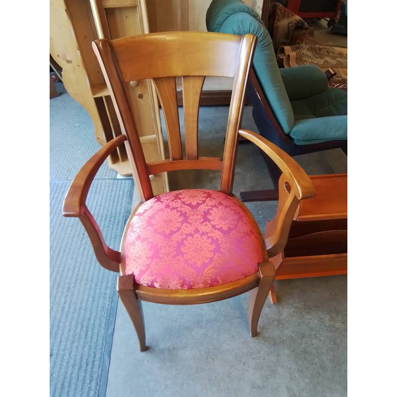 FAUTEUIL BOIS CAPITONNÉ TISSU ROUGE ORANGÉ 