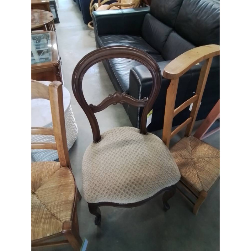 CHAISE NAPOLÉON III ACAJOU ASSISE CAPITONNÉE TISSU TAUPE