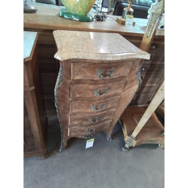 CHIFFONNIER STYLE LOUIS XV 5 TIROIRS BOIS DE ROSE GARNITURES  BRONZE