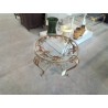 TABLE BASSE  RONDE MÉTAL DORÉ PLATEAU VERRE AUX OISEAUX 
